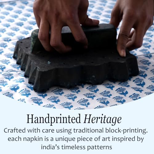 CPC Apatite Blue Block Print Cotton Embroidery Napkin 18x18 (Pack of 4) - Image 3