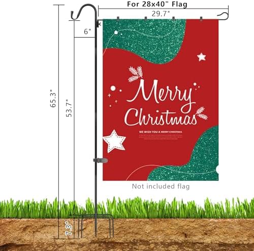 Upgraded Garden Flag Stand 65.3" Garden Flagpole Stand with Shepherd Hooks for 28 x 40 Flags Yard Flag Holder Stand for Garden Flags(Without Solar Lights & Flag) - Image 2