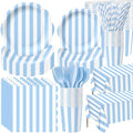 Funnymoom 434 Pcs Blue Striped Party Decorations Paper Plates Serves 48 by Funnymoom