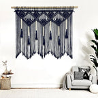 Youngeast Large Macrame Wall Hanging Boho Woven Tapestry Bohemian Macrame Wall Decor Handmade Tassel Tapestry Home Decoration for Bedroom Living Room 39"X31" (Wood Dowels Not Included) (Navy) - Image 3
