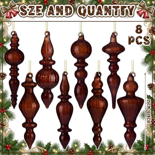 Mifoci 8 Pcs 6 Inch Mercury Glass Finial Christmas Ornaments,Brown - Image 2