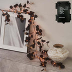 Hairui Lighted Black Eucalyptus Garland with Timer 96 LED Orange and Warm White Fairy Lights,Halloween Garland with Lights 6FT Battery Operated with 10 Functions for Fireplace Halloween Decoration by Hairui