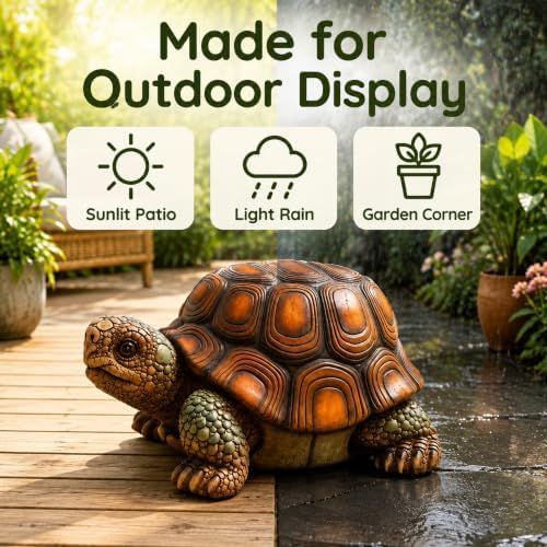 18" Resin Turtle Garden Stool & Planter Stand, Realistic Tortoise Statue Side Table, Decorative Outdoor Animal Sculpture for Patio, Lawn, Balcony, Porch, Living Room & Garden Decor - Image 4