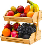 VIKEYHOME 2-Tier Bamboo Fruit Basket - 11" Tall Kitchen Countertop Stand - Image 3