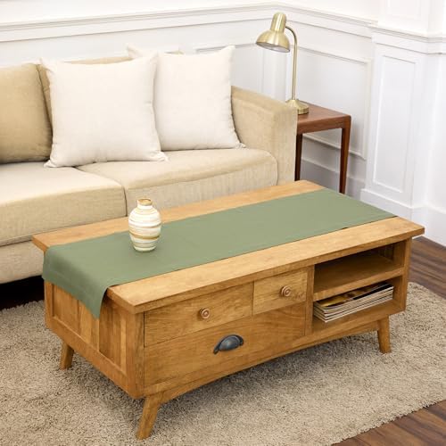 Solino Home 100% Pure Linen Table Runner Oil Green Woven, Fete 14 x 60 in by SolinoHome