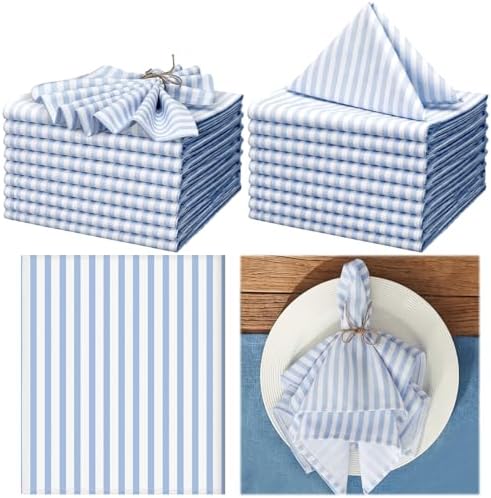 Funnymoom 24 Pcs Blue and White Striped Cloth Napkins, Reusable Dinner by Funnymoom
