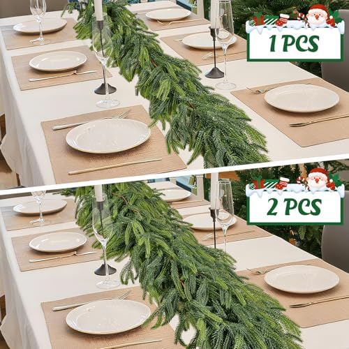 2Pcs 9Ft Christmas Norfolk Pine Garlands, Realistic Faux Greenery Garlands - Image 4