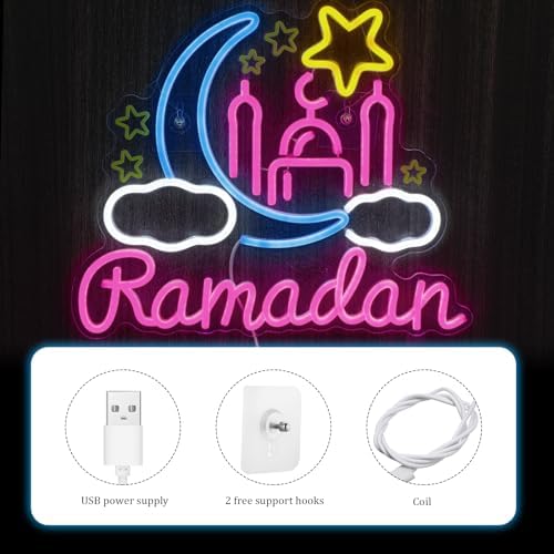 Baquler Moon Castle Neon Sign Ramadan Festival Lighted Window Decorations LED Neon Signs for Wall Decor Neon Sign LED Light for Girls Kids Bedroom Wall Home - Image 3