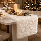 White Faux Fur Table Runner Fluffy Soft Luxury Table Decor for Christmas Thanksgiving Wedding Birthday Party Banquet Wedding Dining Table 11.8x70.8inch - Image 3