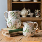 Vintage White and Green Floral Ceramic Vase with Handle, Retro Ice Glazed Crack Farmhouse Pitcher Vase for Home Decor, Living Room, Shelf, Office, Rustic Table Centerpiece 6 Inch - Image 6