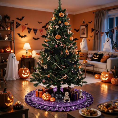60 Inch Purple Christmas Velvet Tree Skirt for Xmas Halloween Home Decor - Image 3