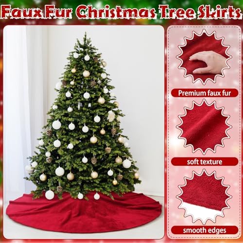 Viorawhite Red Christmas Tree Skirt, 60 Inch Large Faux Fur - Image 4