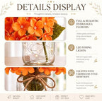 4 Sets Mason Jar Centerpiece with LED Lights and Orange Hydrangea Fake Flowers Vase for Wedding Thanksgiving Party Coffee Table Decor - Image 3