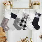 LUBOT 6 Pack Christmas Stockings Large Family Xmas Stocking Black White Gray Contrast Match Flannel Plaid Plush Sequins Hanging for Decorations Holiday - Image 3
