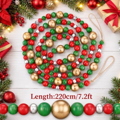 Bucherry 4 Pcs Christmas Wood Bead Garland 28.8 Feet, Red,Green,Gold - Image 2
