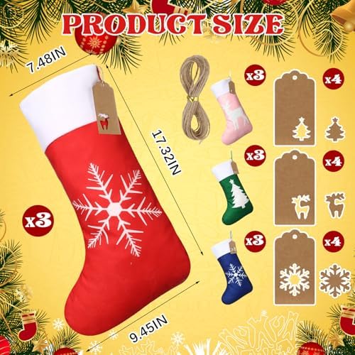 Shinymoon 12 Pack Christmas Stockings Bulk, Red, Green, Blue, Pink, Basic - Image 2