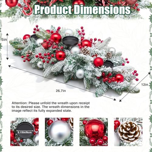 Hotop Christmas Centerpieces for Tables Decorations with 3 Candle Holder - Image 2