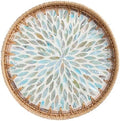 Round Rattan Tray with Mother of Pearl Inlay, Rattan Serving Tray for Coffee, Bread, Fruits, Decorative Wicker Tray for Table Decor, Home Decor, Kitchen Island Decor (Ambilight, 11.8") by Tynulox