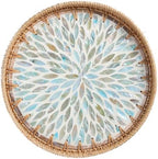 Round Rattan Tray with Mother of Pearl Inlay, Rattan Serving Tray for Coffee, Bread, Fruits, Decorative Wicker Tray for Table Decor, Home Decor, Kitchen Island Decor (Ambilight, 11.8") by Tynulox
