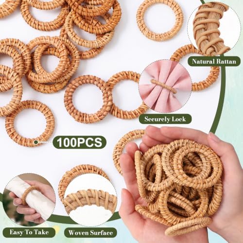 Ferrochef Boho Woven Rattan Napkin Rings, Natural, 100 Pcs - Image 3