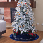X.Sem Snowflakes Embroidered Velvet Christmas Tree Skirt with Pleat Velvet Border 50'' (Navy, 50 inch) - Image 2
