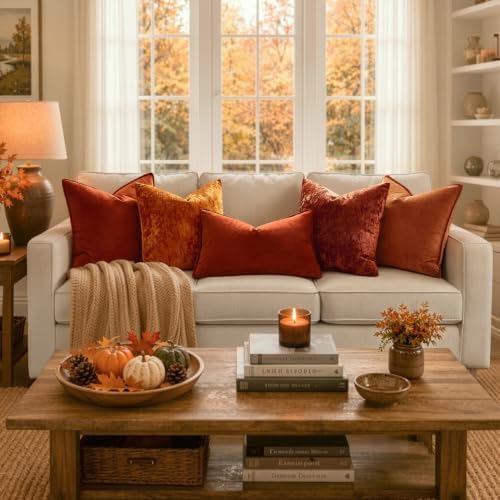 MIULEE Fall Decorative Rust Velvet Euro Sham Throw Pillow Covers 24x24 Inch - Image 6