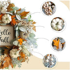 20" Harvest Fall Wreath for Front Door,Pumpkins Berries Autumn Wreaths - Image 2