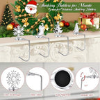 Christmas Stocking Holders for Mantel Set of 4, Non-Slip Adjustable Mantle Stocking Holders, Snowflake Snowman Reindeer Pine Tree Fireplace Stocking Hangers Set for Party Christmas Decorations - Image 5
