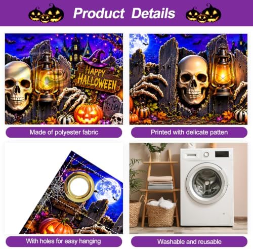 7x16FT Halloween Skull Garage Door Banner Skeleton Skull Happy Hallowen Garage Door Cover Decoration for Hallowen Decoration - Image 3