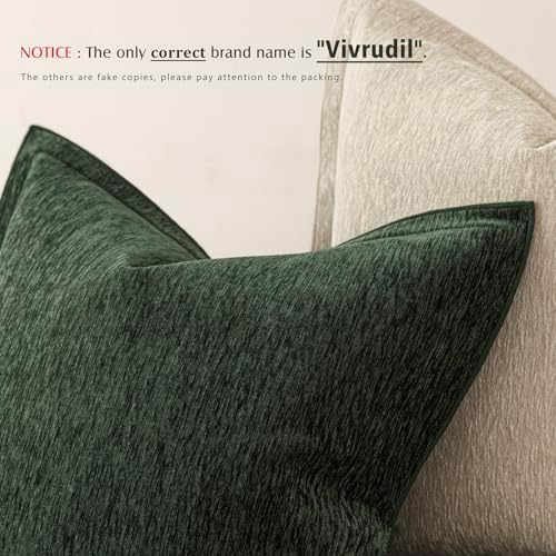 Decorative Chenille Luxury Throw Pillow Covers with Wide Edge, Textured Solid Pillowcases, Soft Velvet Cushion Cover Home Décor for Couch Sofa Chair Bed,18×18 Inch, Set of 2, Pine Green - Image 3