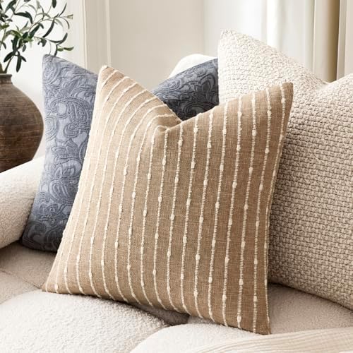 Foindtower Decorative Striped Boucle Throw Pillow Covers 24x24 Inch Camel - Image 5