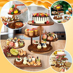 Hushee 4 Pcs Wood Round Cupcake Tower Stand with Serving Platters Trays Set, 4 Tier Wooden Cake Stand Tray with 1 Round Dinner Plate 2 Rectangular Plates for Dessert Snack Party(Brown) - Image 5