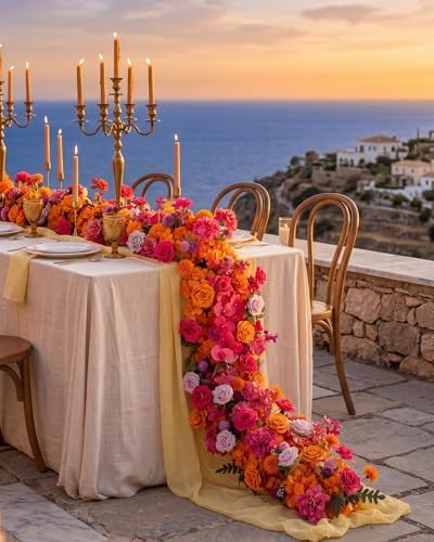 72inch Aisle Flower Garland with Chiffon Sheer Drape, Bright Multi-Color Rose with Hydrangea & Chrysanthemum Artificial Flowers, Floral Runner for Wedding Arch, Backdrop, Table Decor, Ceremony Pathway - Image 2