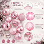 Lunmon 64 Pieces Pink Christmas Ball Ornaments Shiny Pink Xmas Bulbs - Image 4