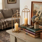 17" Outdoor Decorative Lanterns, Metal Candle Lanterns, Farmhouse Lantern Decor, Antique Gold Iron Lantern Candle Holders for Fireplace Mantel, Table Centerpiece,Home Decor - Image 4