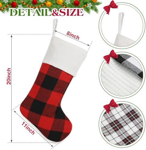 Buffalo Plaid Christmas Stockings Set 5, Large Traditional Red and Black Xmas Stockings, Unique Christmas Stocking for Mantel Fireplace Hanging Decor Holiday Christmas Decorations Indoor 20 inch - Image 4