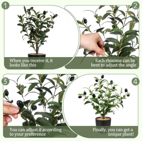 Giegxin 2 Pack 15.8 Inch Small Artificial Olive Tree Indoor 40cm Faux Olive Plant with Black Pot for Home Office Room Table Modern Decor - Image 3