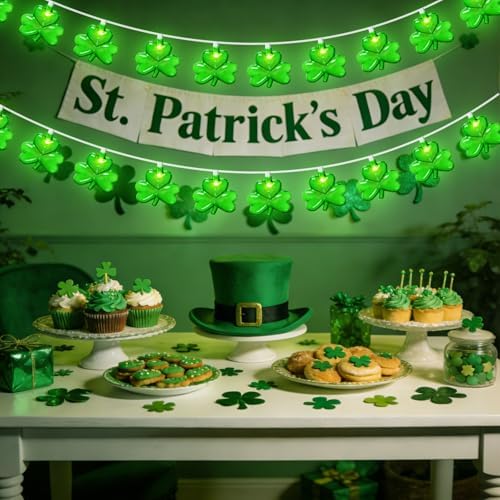 20 LED Clear Green Shamrock String Lights, 12FT St Patricks Day Lights String Outdoor Waterproof with 20 LED Light for Rish Shamrock St Patrick's Day Party Indoor Home Window Porch Garden Decorations - Image 5