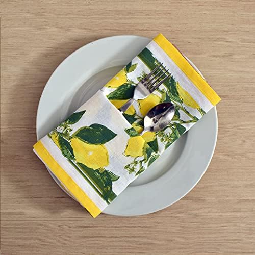 FINGERCRAFT Cloth Napkins Set of 8 Cotton Linen, 20x20 Inch, Lemon Print - Image 2