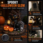 Solar Halloween Black Cat Figurine Light, Lighted Resin Cat Statue with Lantern and Pumpkin, Outdoor Garden Decor for Porch, Yard and Patio, Seasonal Landscape Decoration - Image 2