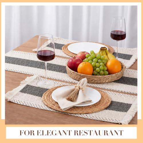 6 Sets Grey Kitchen Decor,Table Setting Decor with Round Woven,Rectangular Boho,Wooden Bead Napkin Rings,Cloth Napkins,Table Runner & Storage Basket,Natural Burlap Cotton for Kitchen Dining Table Home - Image 6