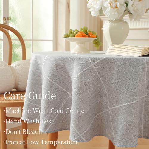 Zobesta Linen Round Tablecloth 70 in Round Fabric Table Cover Grey - Image 4