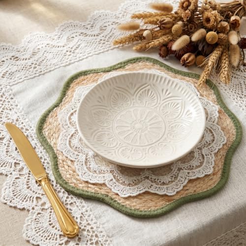 Jingmore 12 Pcs 15 Inch Handwoven Scalloped Placemat,Light Green - Image 5
