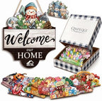 Interchangeable Welcome Sign for Front Door Decor with 16 Seasonal Pieces by Unknown