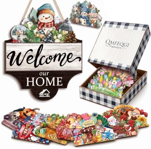 Interchangeable Welcome Sign for Front Door Decor with 16 Seasonal Pieces by Unknown