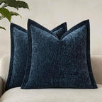 Decorative Chenille Luxury Throw Pillow Covers with Wide Edge, Textured Solid Pillowcases, Soft Velvet Cushion Cover Home Décor for Couch Sofa Chair Bed,20×20 Inch, Set of 2, Lake Blue by Unknown