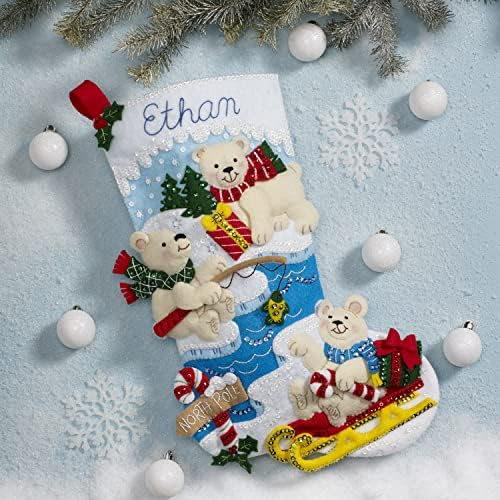 Bucilla Felt Applique 18" Stocking Making Kit, Polar Bear Buddies, Perfect for DIY Arts and Crafts, 89465E - Image 2