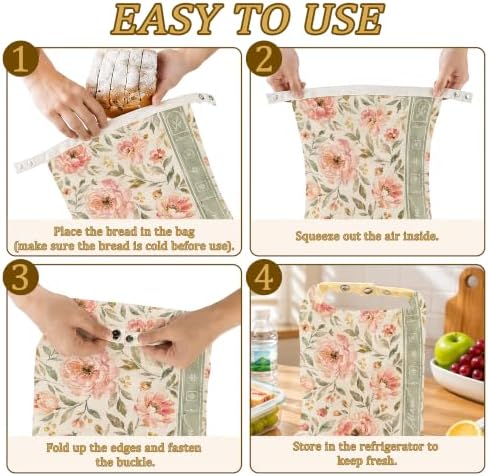 2 Pack Reusable Beeswax Blush Floral Bread Bags, Sourdough Bread Garden Leaf Storage for Homemade, Freezer Storage Bag to Keep Fresh, Baguette Bag with Beeswax Liner Kitchen Baking - Image 5