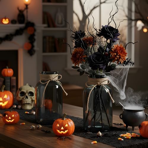 12 Pack Mason Jar Vases for Centerpieces, Black Glass Flower Vase - Image 3