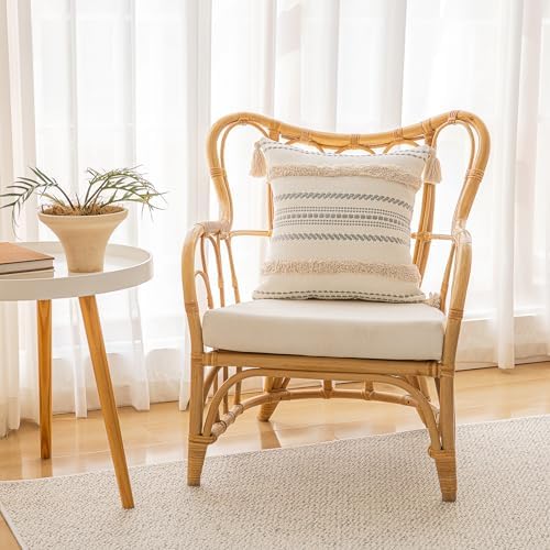 BUIOVBEY Boho Throw Pillow Covers Woven Tufted Pillow Cases with Tassels - Image 4